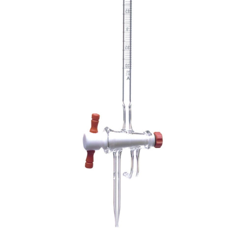 17026-50 Bureta de vidrio de 50 ml con llave de paso y tapa antipolvo de vidrio de orificio recto, Clase B